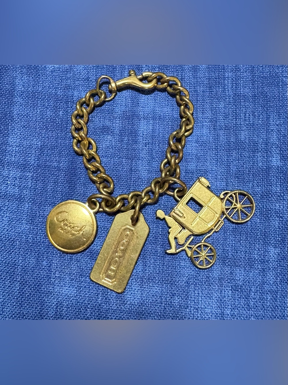 Vintage Coach Gold-Tone 3 charm for bag/ keychain. Horse & Carriage. Bag listed.